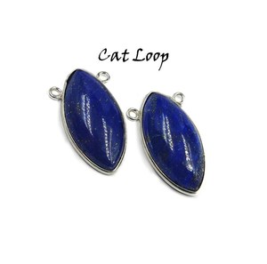 925 Sterling Silver 5x10mm Naturel Lapis Lazuli Cabochon Marquise lunette Réglage Fine Or Lien Connecteurs Pour La Fabrication De Collier - Product Image 3