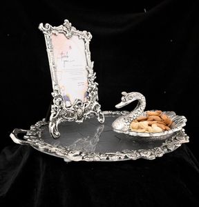 Combo de regalo de boda con cuenco de cisne plateado y dorado, plata antigua y dorado - Product Image 1