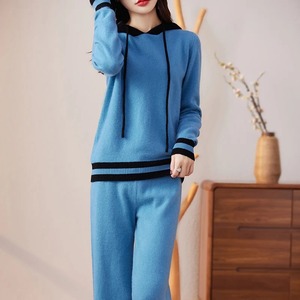 Sudadera CON CAPUCHA DE Cachemira pura para mujer, suéter de manga larga de punto con capucha, pantalones de pierna ancha de lana, SuitFall/Winte, 100% - Product Image 4