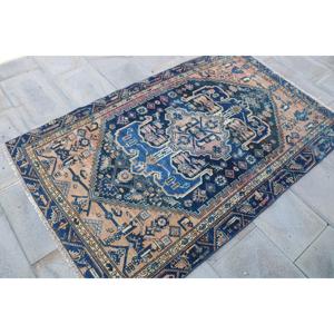 Alfombra Turca, Alfombra Vintage Decorativa de 3.6x6 pies, Alfombra Floral Azul Marrón - Product Image 3