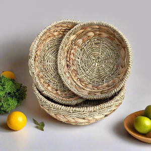 Woven circle organizer basket small <b>water</b> hyacinth shallow baskets eco-friendly storage <b>container</b> - Product Image 2