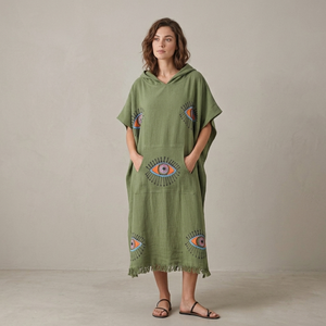Serviette Poncho de Plage pour Adulte en Gros - Imprimé à Motifs Blocs, Capuche à Volets, 100% Coton Turc, Peignoir de Bain et de Surf, Fournisseur OEM - Product Image 2