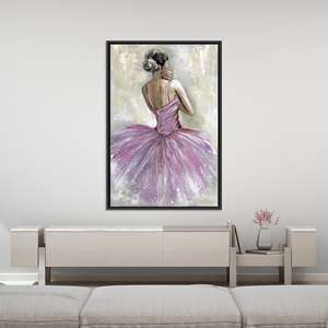 Printed Canvas: Elegant Pink Tutu Dancer, Modern Bedroom Art,<b>BLACK</b> <b>FRAMED</b> CANVAS - Product Image 1