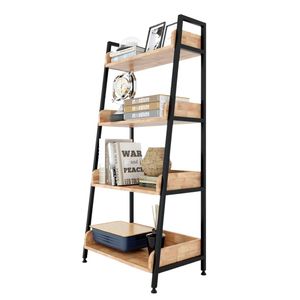 Étagère à livres trapézoïdale moderne CASAN à 4 niveaux 60x36x126cm en bois d'hévéa KS68092, type support pour salon, bureau, chambre d'enfant, chambre à coucher - Product Image 3