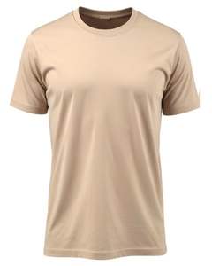 Camiseta de algodón beige liso para hombre, con cuello redondo de manga corta Camiseta clásica, camiseta de verano informal transpirable suave, logotipo personalizado OEM - Product Image 1