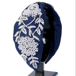 Exclusive Design Trendy Turban Style Blue and White Beaded Best Fashion Hair Accessories Handmade Fabric Women and <b>Hairbands</b> - Product Image 1