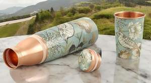 Bouteille d'eau en cuivre imprimé floral vintage, stockage d'eau élégant et sain, bouteille d'eau en cuivre imprimée artisanalement, design traditionnel - Product Image 3