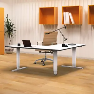 ZGO 3 Legs L Shape Office Corner Height Adjustable Executive Desk Sit To Stand Up Electric Height Adjustable Lift Corner Desk