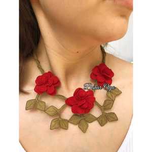 İğne Oyası Gül Dalı Kolye Kırmızı Moda Kolayları Ve Başlıklar - Product Image 1