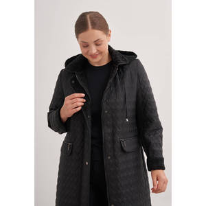 Veste longue matelassée noire coupe-vent d'hiver - Product Image 4