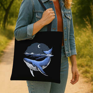 Blue Whale Ocean Theme Tote <b>Bag</b> Durable Lightweight Canvas Heat Transfer Animal Letters <b>Medium</b> for Daily Use Advertising - Product Image 3