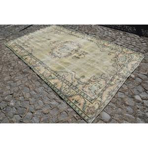 Alfombra de lana turca Vintage de 5 pies y 9 pulgadas, diseño de retales verde y beige, técnica de tejido plano para decoración para sala de estar, 4m de ancho - Product Image 2