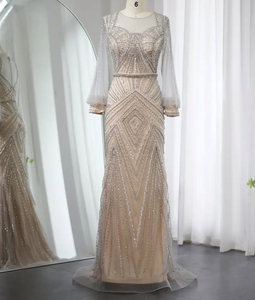 Robes de soirée de luxe en cristal brodé, taille empire, perles, longueur au sol, robe de soirée fantaisie avec strass, vêtements de fête - Product Image 1