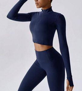 Conjunto de chaqueta y pantalones con cremallera sin costuras para mujer al por mayor ropa deportiva para correr y yoga de alta elasticidad ropa de gimnasio cómoda - Product Image 5