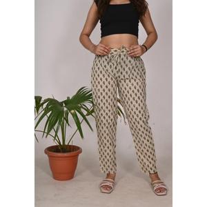 Cómodos pantalones de dormir de algodón para mujer, pijamas estampados en bloque con cintura elástica, pantalones de dormir elegantes - Product Image 4