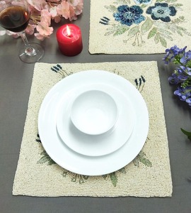 Luxury Embroidery Solid Pattern Eco-Friendly Customizable <b>Beaded</b> <b>Placemat</b> for Home Hotel Wedding Party - Product Image 5