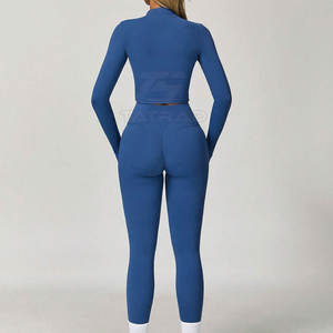 Conjunto Deportivo de 3 Piezas Personalizado de Algodón Transpirable con Chaqueta, Sujetador Deportivo y Leggings para Mujer, para Yoga y Correr, de Secado Rápido - Product Image 2