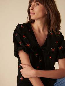 Tops de media manga bordados a mano, blusas ucranianas, Túnica de talla grande para mujer, elegante 100% de algodón con cuello en V, fruncido - Product Image 4