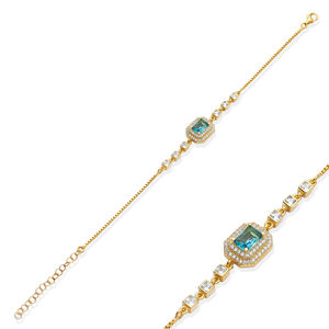 Bracelet en argent sterling 925 turc fait à la main en gros avec un charme en forme de baguette en zircon clair aquamarine, cadeau pour femme - Product Image 1