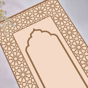 Alfombra de Oración Islámica Beige: Decoración para Mezquita, Regalo Musulmán, Alfombra Estampada, con Pelo Suave - Product Image 2