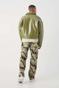 Abrigo de invierno de estilo moderno Vintage para hombre, chaqueta de bombardero de piel sintética marrón con cuello de piel de oveja, forro acolchado, cierre de cremallera - Product Image 3