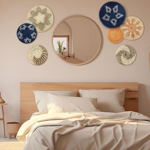 Venta al por mayor de Vietnam Bohemian Seagrass decoración de pared cesta conjunto granja Boho acento arte Seagrass pared colgante decoración tapices de pared - Product Image 4