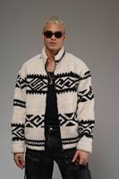 Veste polaire noire et blanche à fermeture éclair pour hommes Vêtements de rue d'hiver épais et chauds et moelleux Vêtements d'extérieur à col en V réversibles et écologiques
