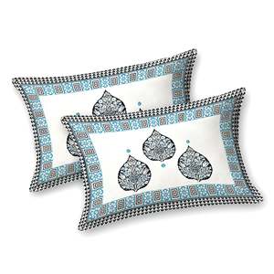 BLOCKS INDIA Handmade Sanganeri Print Cotton Viscose Economy <b>King</b> <b>Size</b> Bedsheet 225 X 270 CM 2 <b>Pillow</b> Covers Fitted Flat Sheet - Product Image 6