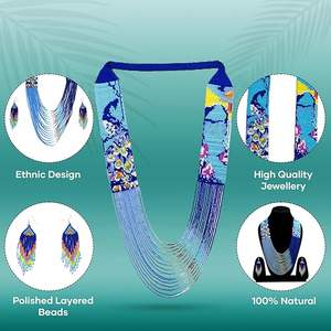 Women's Traditional Tribal Round Necklace <b>Set</b> with Crystal Lampwork Peacock Design Green Glass <b>Beads</b> by ABC GLOBAL EXIM - Product Image 5