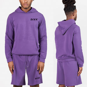 Custom Street Style <b>Men's</b> Jogging <b>Long</b> Sleeve Pullover Hoodie Sweat <b>Short</b> Two Piece Sets French Terry Casual Jogging <b>Short</b> Set - Product Image 5