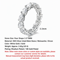 Bague en Moissanite Personnalisée en Usine, Argent Sterling 925, Coupe Poire, Bande Éternité, Treillis Ajoure, Bijoux de Mariage et de Fiançailles pour Femme