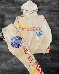 100% Cotton Puff Printing <b>Oversize</b> <b>Sweatpants</b> Hoodie Set Heavyweight French Terry Streetwear Custom Autumn Hooded Casual Summer - Product Image 5