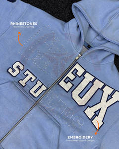 Sweat-shirts de haute qualité pour hommes, en molleton lourd, 100% coton, streetwear personnalisé, patchs en denim et broderies, survêtement pour hommes - Product Image 3