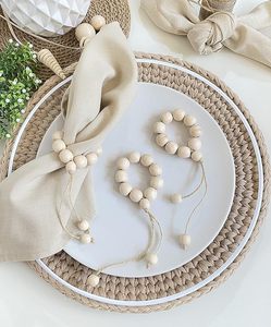 Servilleteros de madera redondos para mesa de fiesta, piezas de centro, decoración única para el hogar, servilletero, Material de cuentas de madera - Product Image 4