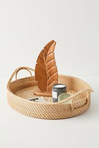 Solid Rattan Serving <b>Tray</b> With Raised Edges Designed For Safe Serving Of Drinks <b>Tea</b> Coffee And Light Snacks Indoors Or Outdoors - Product Image 6