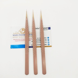 Pinces à extensions de cils, poignée en fibre, couleur marron, pointe dorée, 45 degrés, pinces à isolation pour cils - Product Image 4