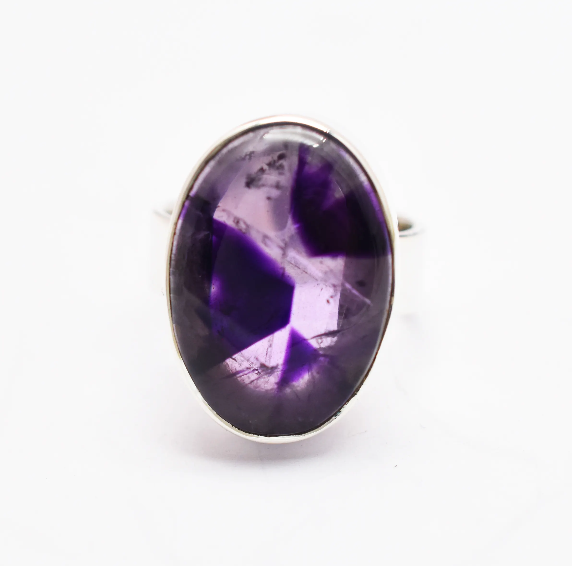 Natürlicher Amethyst Trapiche Ring Feiner Schmuck 92,5 Serling Silber Glatte Cabochon Kristalle Ring Natürlicher Edelstein