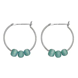 Pendientes de Aro Plateados para Mujer con Cuentas Azules, Joyería de Moda - Product Image 1