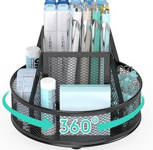 Soporte redondo para Bolígrafo De Metal con 4 compartimentos de latón AK en negro acabado a precio mayorista para decoración de escritorio de oficina/decoración del hogar - Product Image 1