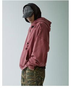 Sudadera con Capucha Extra Grande para Hombre de Alta Calidad, Negra y Gris, Estilo Urbano Hip Hop, Estampado Bordado, Cierre Frontal con Cremallera, Múltiples Costuras - Product Image 4