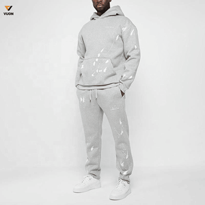 OEM Ensemble de 2 pièces éclaboussures de peinture lourde de couleur unie avec logo personnalisé Survêtement Pull Vintage pour hommes - Product Image 2