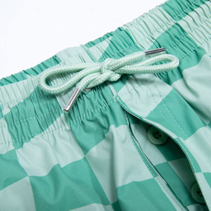 Shorts de Playa para Hombre, Verdes a Cuadros, de Secado Rápido, con Cordón Ajustable, Bolsillos, Tejido de Poliéster, Cintura Media - Product Image 5