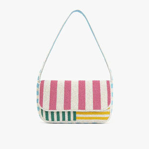 Bolso de hombro con cuentas de rayas mixtas Daily Ware para mujer, bolso con solapa de bloques de color, hecho a mano con cuentas de semillas, bolso de moda para fiesta de verano - Product Image 1