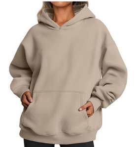 Sweat à capuche court décontracté solide pour femmes avec poche tenue d'été coupe régulière - Product Image 2