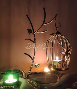 Metal Hanging Bird Cage <b>Tealight</b> <b>Candle</b> Holders with Wrought Iron Bird Cage Tea <b>Candle</b> Holder with Stand - Product Image 1