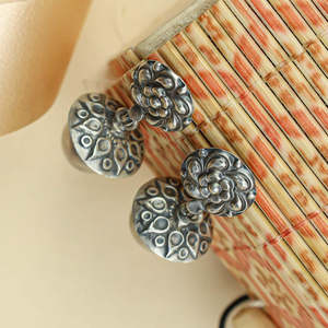 Tridha 92.5 Silver <b>Drop</b> Earrings with Floral Ball Bead 18K Gold Plated Cute Diamond and Turquoise Stone for Weddings - Product Image 3