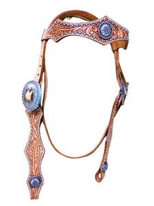 Vente la plus chaude de qualité supérieure en cuir occidental Headstall Horse Tack Set Hand Tooled And Carving With Studs Headcollar Equestrian - Product Image 4