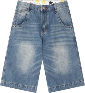 Short en jean long pour homme, non extensible, coupe décontractée, large, avec entrejambe sous le genou, avec poches arrière. - Product Image 1
