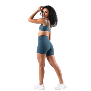 กางเกงขาสั้นเอวสูงสีเขียวอมฟ้าเข้มสำหรับผู้หญิง ทรงกระชับ เหมาะสำหรับออกกำลังกาย ช่วยกระชับสัดส่วน ใส่เล่นกีฬา - Product Image 2