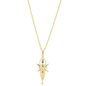 Mère Terre Corps Chakras Zircon Pierre 925 Collier En Argent Sterling Bijoux En Gros - Product Image 1